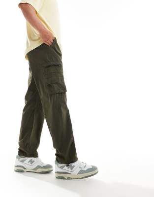 Brave Soul Brave Soul loose fit multi pocket cargo trousers with ankle drawcord in khaki-Green