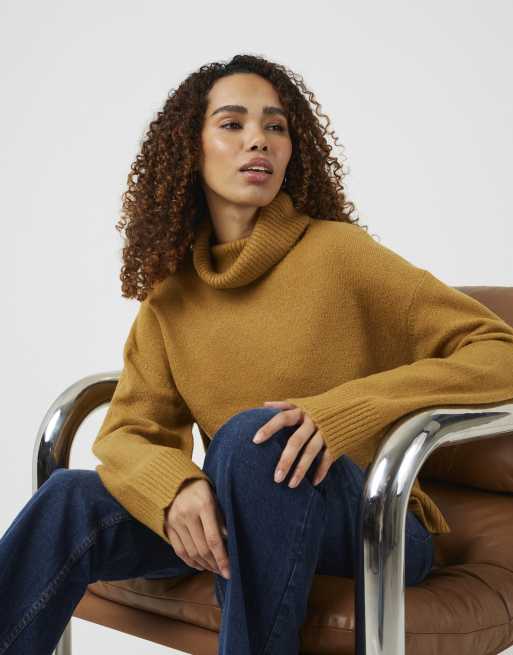 Brave Soul Loose fit roll neck knitted jumper in mustard, 4 of 4