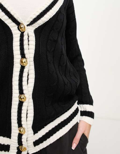 Black cardigan with white trim best sale