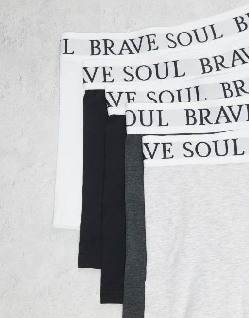 Brave Soul - Lot de 5 caleçons avec taille à logo - Noir, gris et blanc, 2 de 3