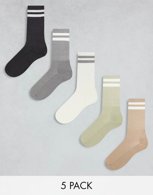 Brave Soul - Lot de 5 paires de chaussettes de sport à rayures - Multicolore