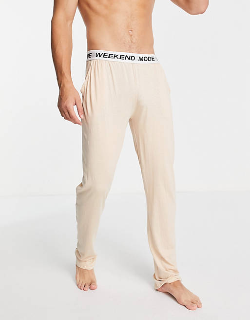 Brave Soul lounge pants with slogan waistband in stone