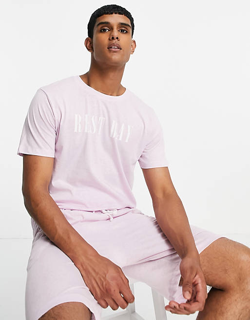 Brave Soul loungewear shorts set with logo in lilac