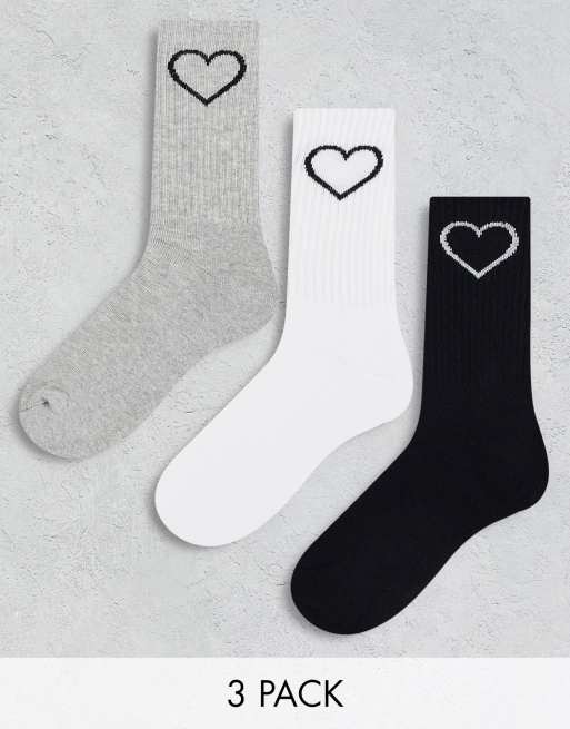 Brave Soul – Love – 3er-Pack Socken in Schwarz, Weiß und Grau