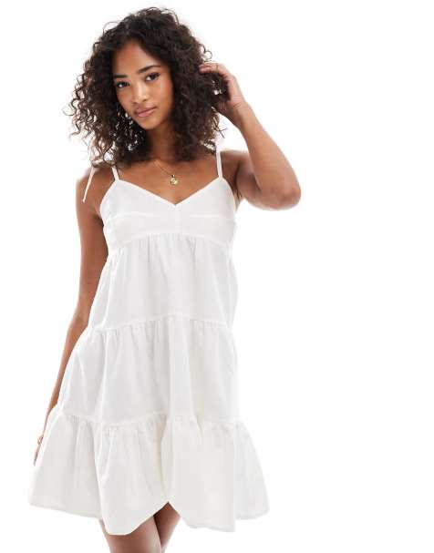 Brave Soul – Luftiges Minikleid in Weiß mit Riemchenträgern und Leinenanteil - view 1
