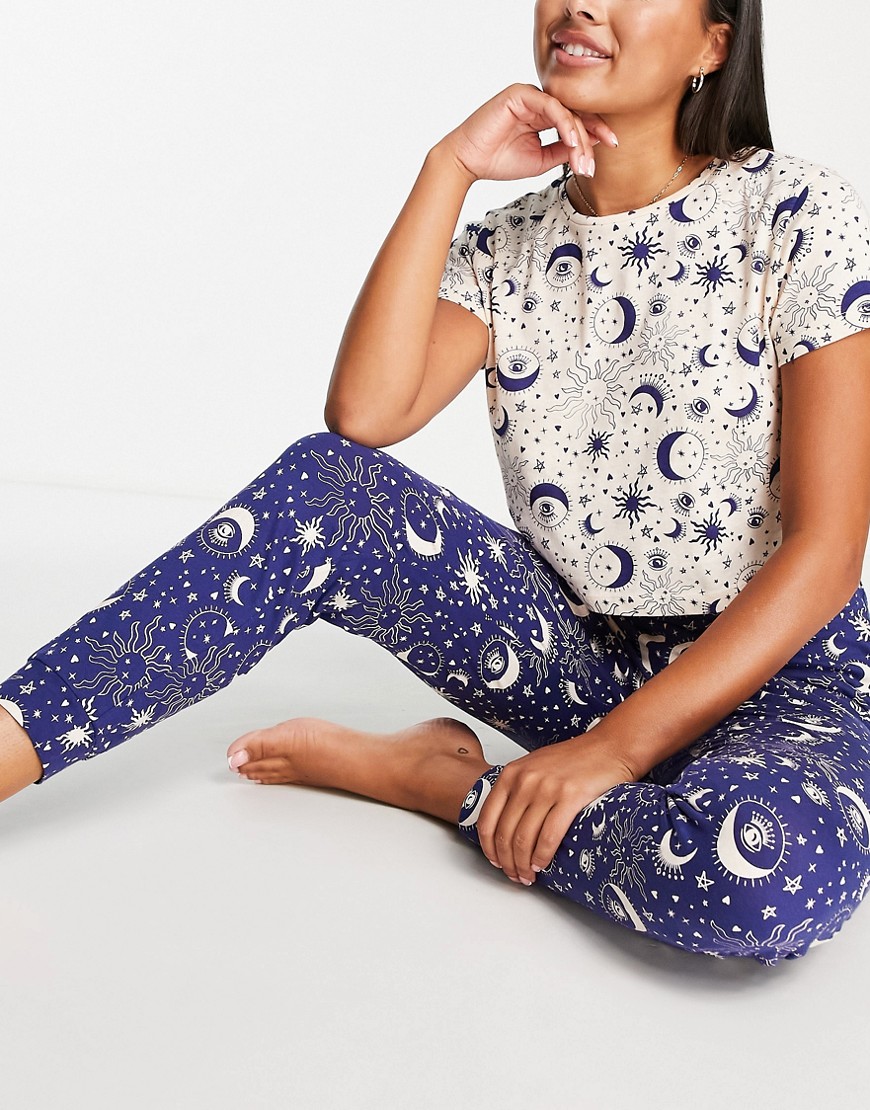 Brave Soul Luna Pajama Set In Cream And Navy
