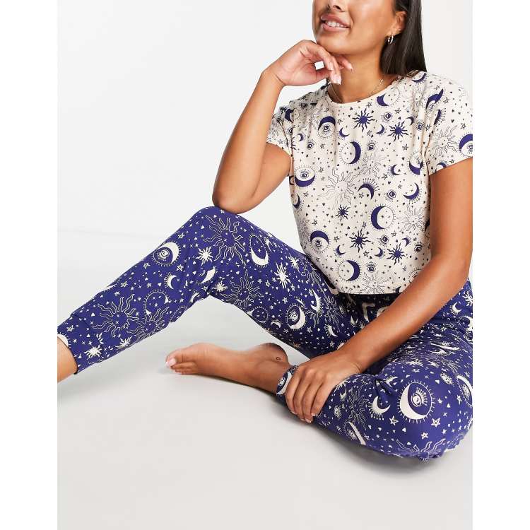 Brave Soul luna pajama set in cream and navy