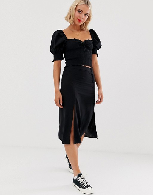 Brave Soul lynn midi skirt with covered button detail