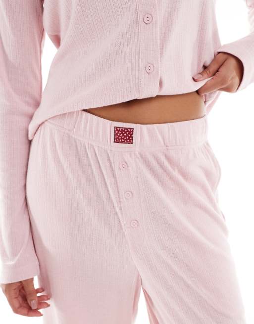 Brave Soul - Lyserød pyjamas med lange ærmer og knapper i pointelle-strik, 2 af 4