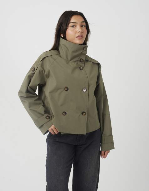 Brave Soul mac oversize corto doppiopetto con colletto in khaki - view 1