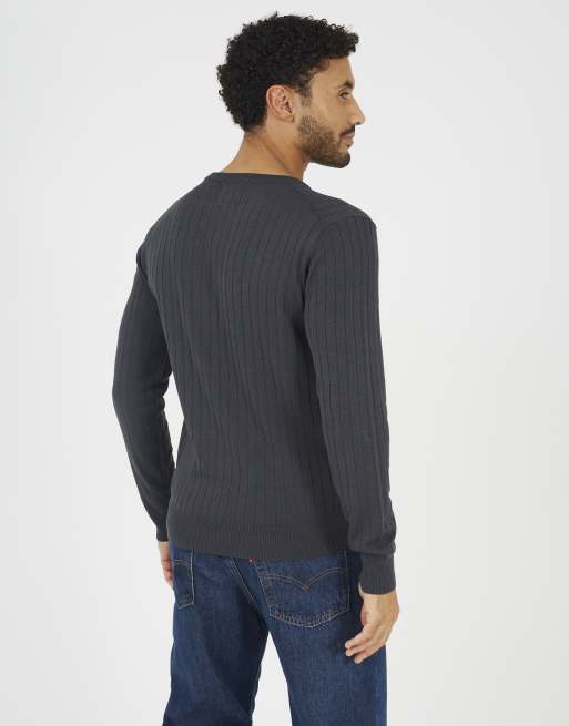 Brave Soul maglione a girocollo a costine in navy, 2 di 4