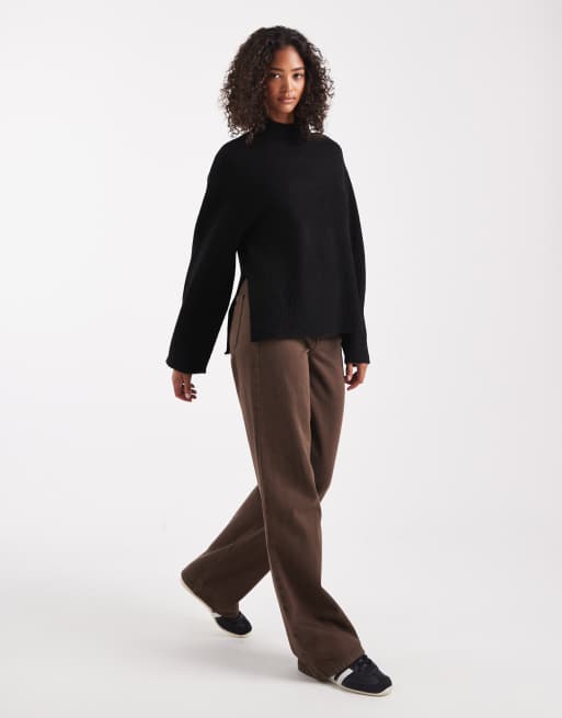 Brave Soul - Maglione accollato nero con maniche ampie, 3 di 4