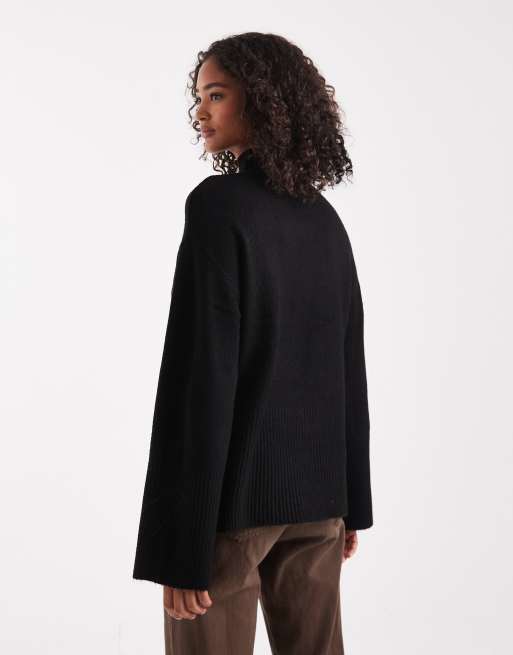 Brave Soul - Maglione accollato nero con maniche ampie, 4 di 4