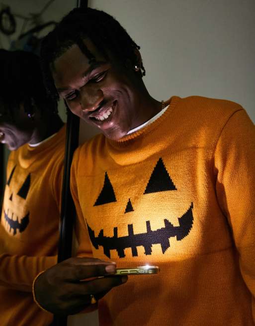 Brave Soul - Maglione arancione con zucche di Halloween
