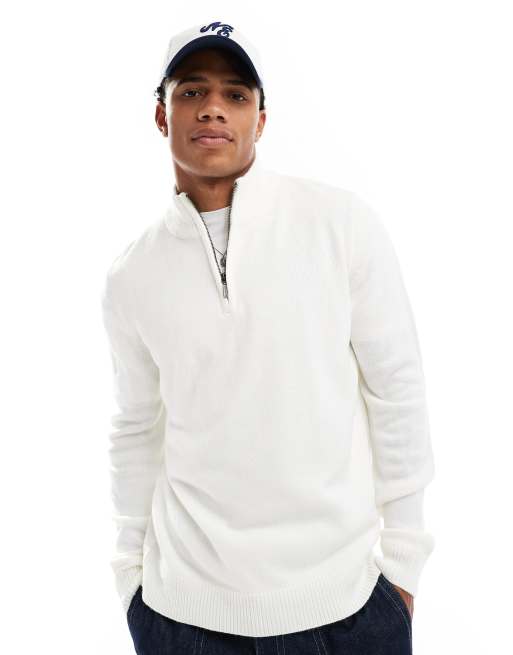 Brave Soul - Maglione bianco vintage con zip corta