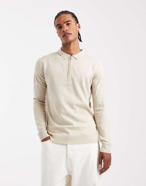 Brave Soul - Maglione color panna a coste con zip corta - view 1