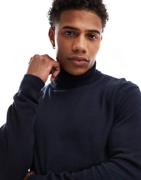 Brave Soul - Maglione con collo alto in cotone blu navy - view 1