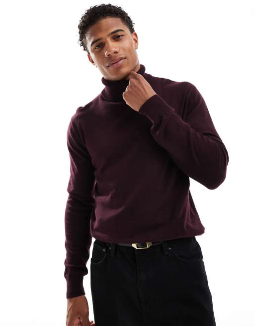 Brave Soul - Maglione con collo alto in cotone bordeaux