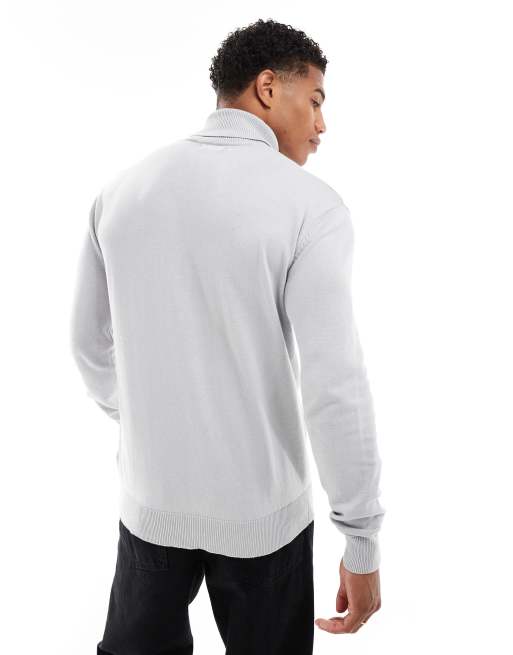 Brave Soul - Maglione con collo alto in cotone grigio chiaro, 4 di 4