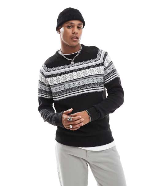 Brave Soul - Maglione con motivo Fair Isle color nero e bianco - view 1