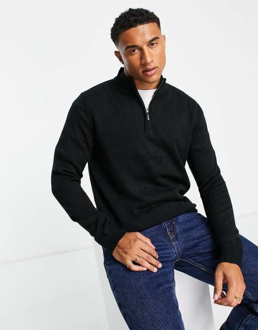 Brave Soul - Maglione con zip corta nero