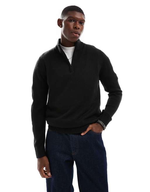 Brave Soul - Maglione con zip corta nero