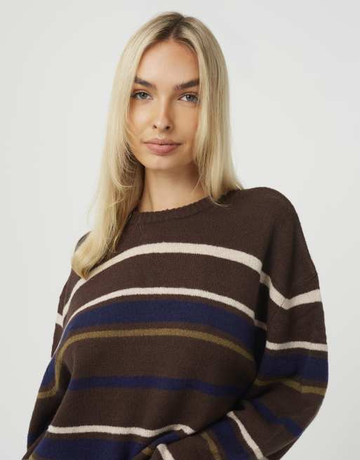 Brave Soul maglione girocollo a righe color cioccolato, 4 di 4