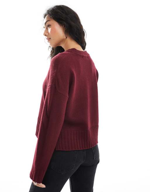 Brave Soul - Maglione girocollo bordeaux con spacchi laterali, 3 di 4