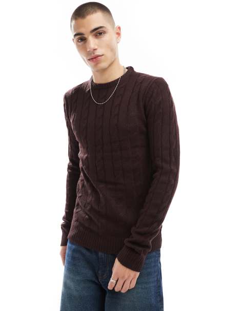 Brave Soul - Maglione girocollo bordeaux lavorato a trecce - view 1