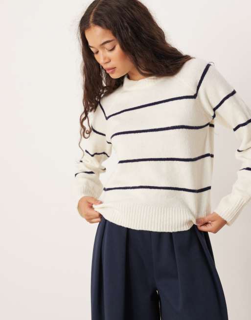 Brave Soul - Maglione girocollo color avorio con righe blu navy