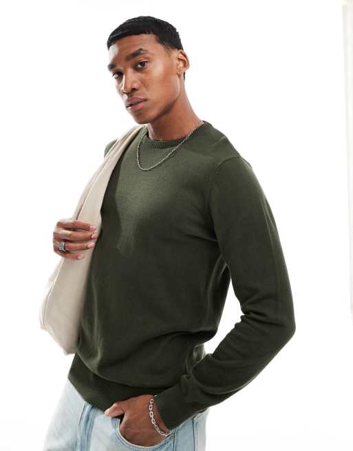 Brave Soul - Maglione girocollo in cotone verde bosco