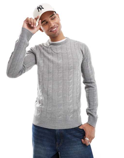 Brave Soul - Maglione girocollo lavorato a trecce grigio