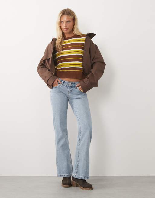 Brave Soul - Maglione girocollo marrone e verde a righe, 4 di 4