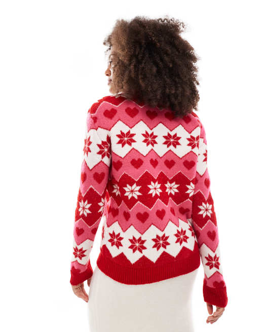 Brave Soul Maglione girocollo rosso con motivo natalizio con