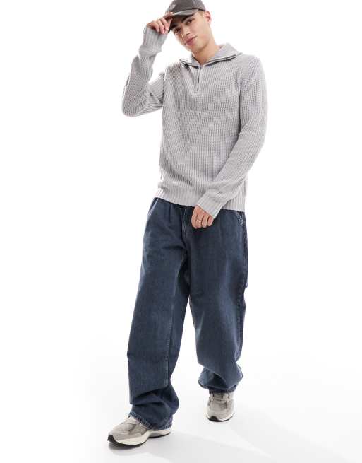 Brave Soul - Maglione grigio con zip corta e scollo a imbuto, 4 di 4