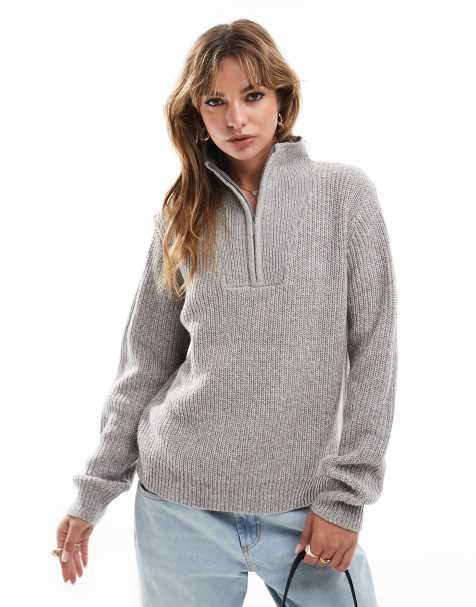 Brave Soul - Maglione grigio con zip corta - view 1