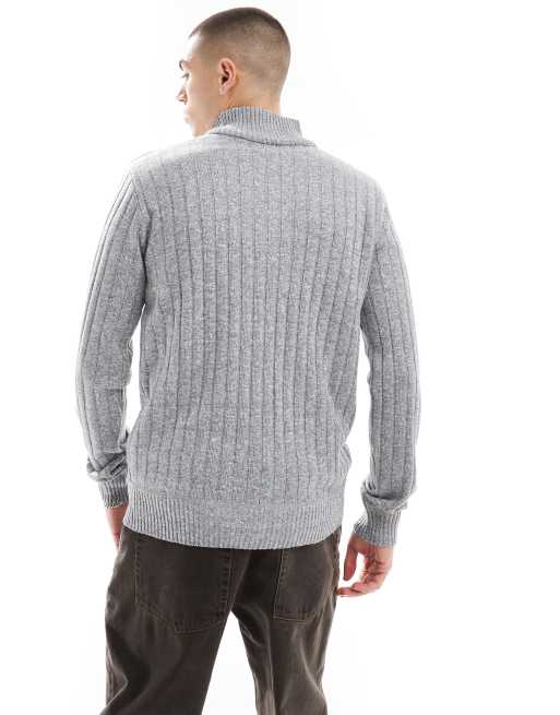 Brave Soul - Maglione grigio pesante con zip corta, 2 di 4