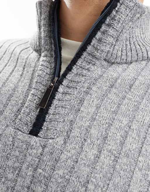 Brave Soul - Maglione grigio pesante con zip corta, 3 di 4