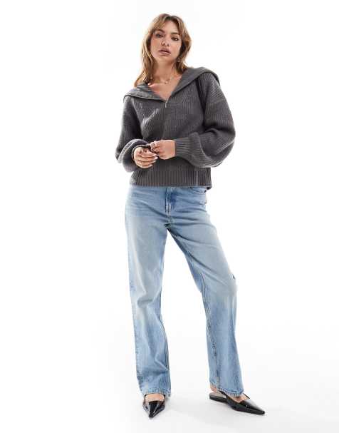 Brave Soul - Maglione grigio scuro a coste con zip corta - view 1