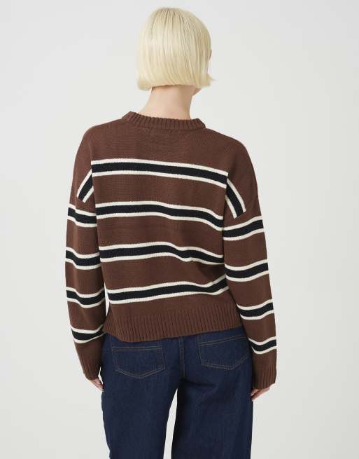 Brave Soul maglione lavorato a maglia a righe multicolori marrone, 2 di 4