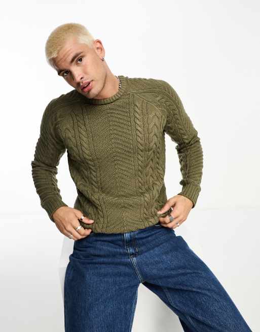 Brave Soul - Maglione lavorato a trecce verde edera