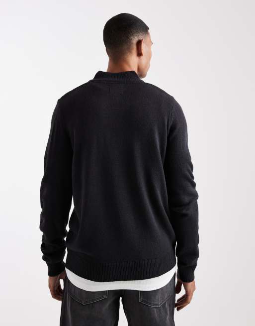 Brave Soul - Maglione lavorato blu navy con zip corta, 3 di 5