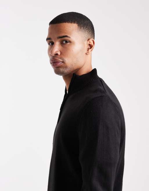 Brave Soul - Maglione lavorato nero con zip corta, 4 di 5