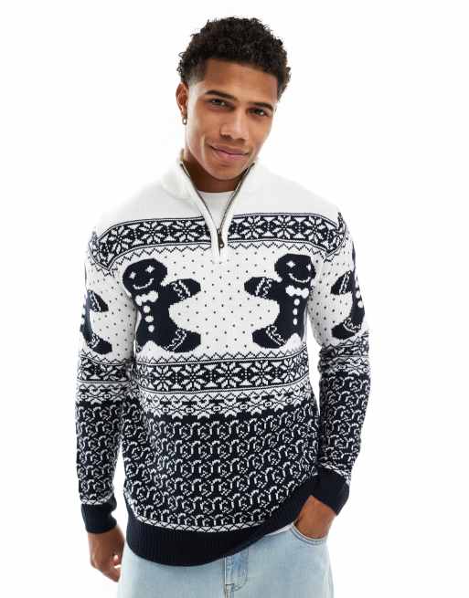 Brave Soul - Maglione natalizio bianco con zip corta