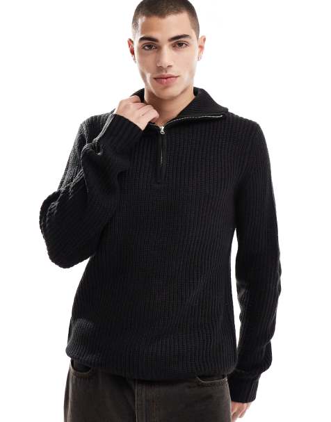 Brave Soul - Maglione nero con zip corta e scollo a imbuto - view 1