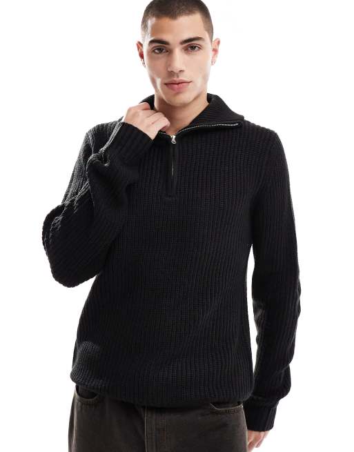 Brave Soul - Maglione nero con zip corta e scollo a imbuto