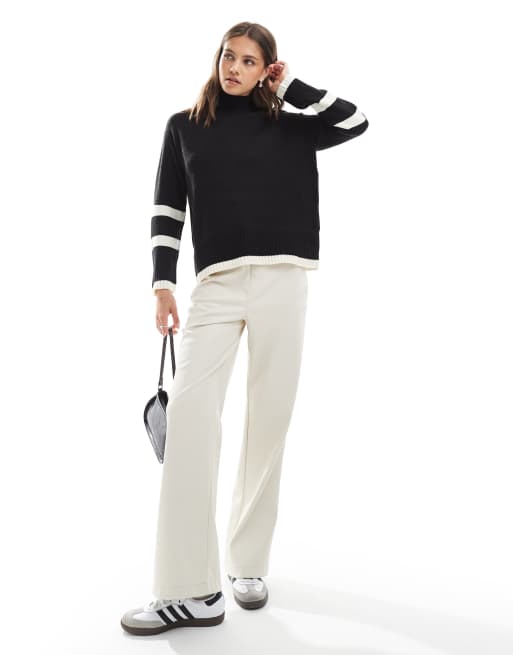 Brave Soul - Maglione oversize accollato nero con riga, 3 di 4