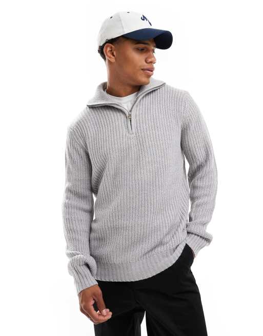 Brave Soul - Maglione pesante grigio chiaro con zip corta