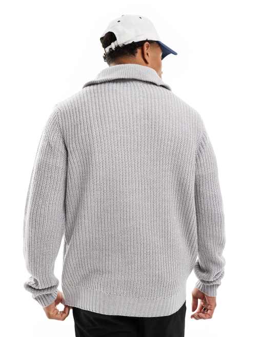 Brave Soul - Maglione pesante grigio chiaro con zip corta, 3 di 4