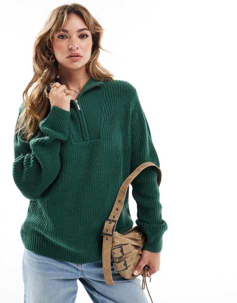 Brave Soul - Maglione verde bosco con zip corta - view 1